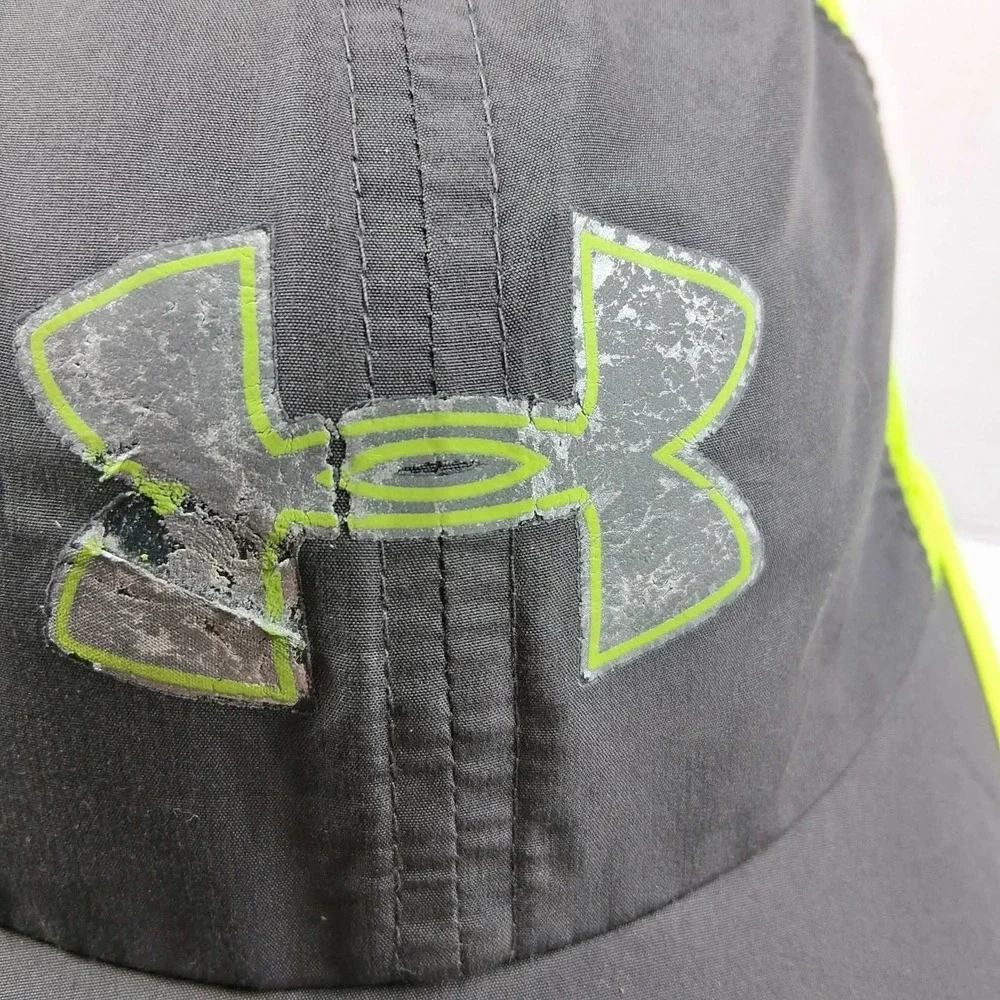 Under Armour Womens HeatGear Running‎ Hat Gray Neon Green Adjustable OSFA